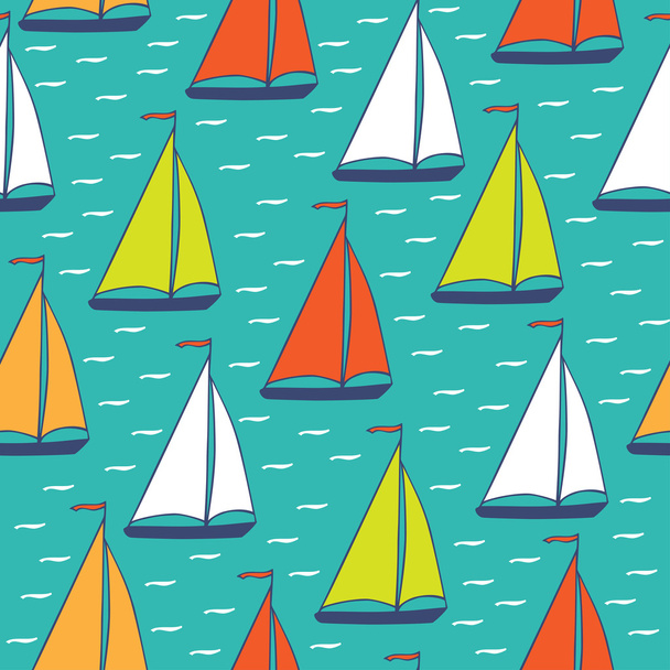Colorful sailboats seamless pattern - Vector, afbeelding