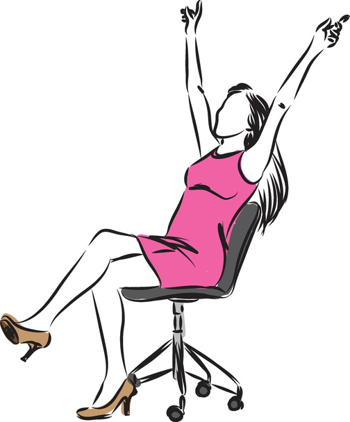 счастливая бизнесвумен, сидящая на стуле
 - Вектор,изображение