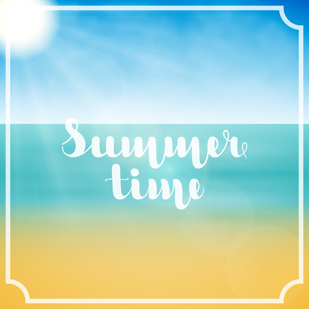 Lettering "Summer time" in white color in abstract background summer sea landscape. Ilustração vetorial. EPS 10
. - Vetor, Imagem