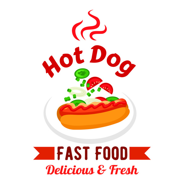 Fast food Hot Dog z odznaką świeżych warzyw - Wektor, obraz