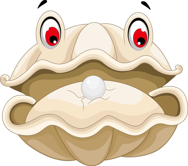 lindo Oyster con una caricatura de perlas
 - Vector, Imagen