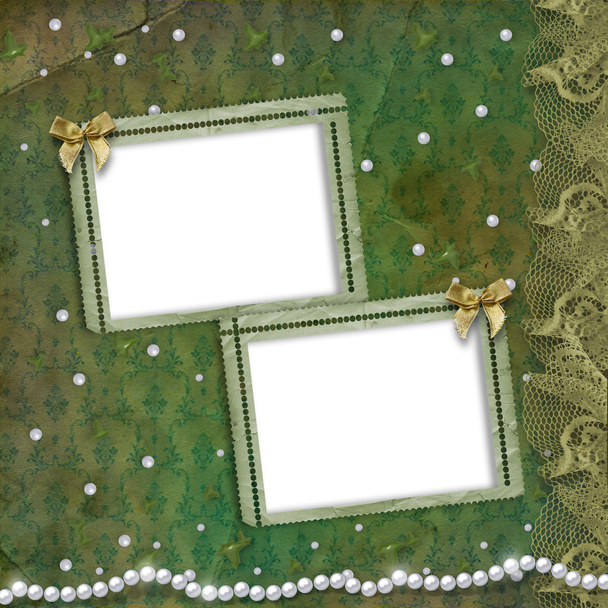 Frame for photo with pearls and lace - 写真・画像