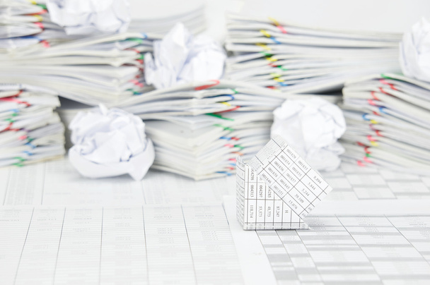 Bankruptcy house have blur paper ball on paperwork as background - Photo, Image