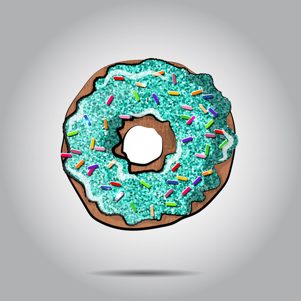 Zoete donut illustratio met blauw glazuur en vele decoratieve hagelslag. Kan worden gebruikt als kaart of t-shirt print voor label, menu - Vector, afbeelding