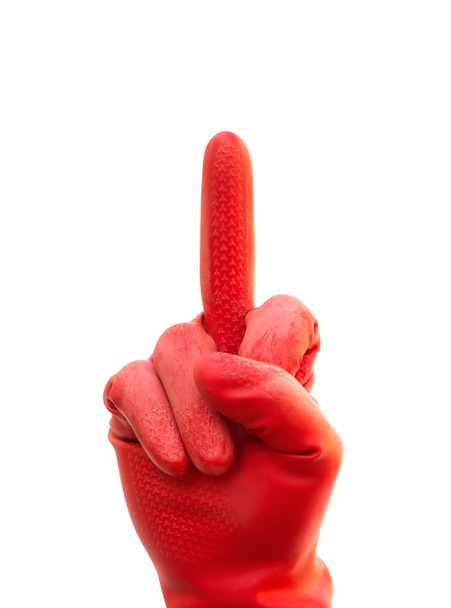 an offensive gesture of middle finger up - Foto, Bild