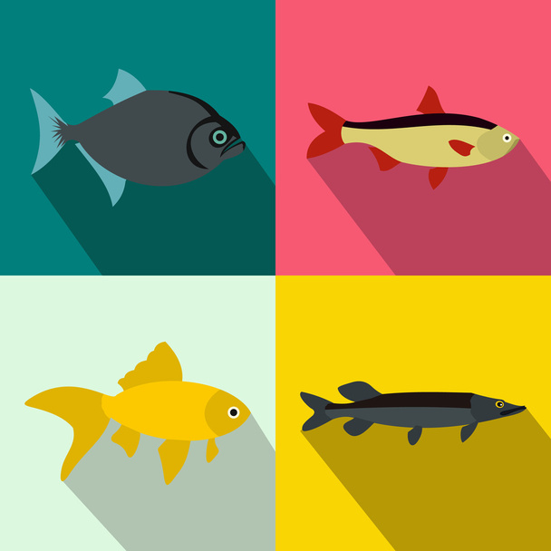Fish banners set, flat style - Vector, Image