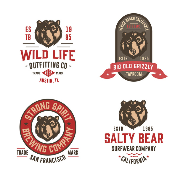 Set of Vintage Bear emblems  - Vector, Image