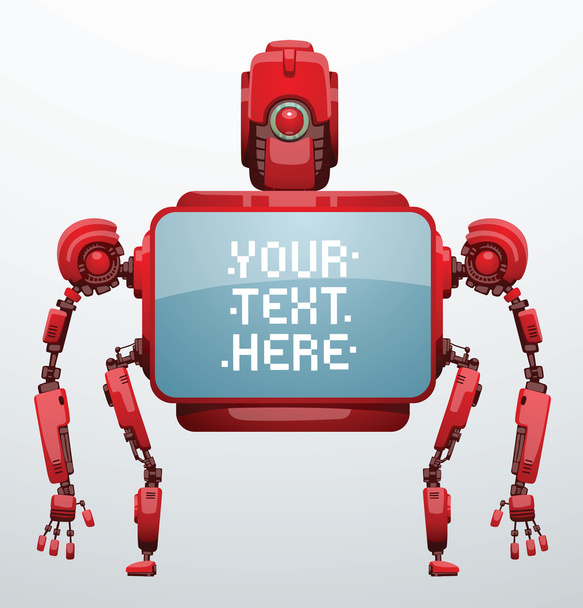Funny bright red robot with big blue screen - ベクター画像