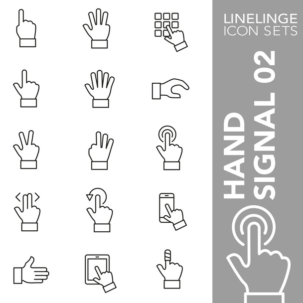  Преміальний набір значків удару рук жест, сигнал руки, рухливість і знак пальця 02. Лінелінга, сучасна контурна колекція символів
 - Вектор, зображення
