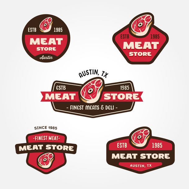 Conjunto de logotipos do mercado de carne vintage
 - Vetor, Imagem
