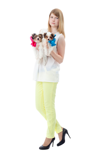 Girl and puppies - Foto, Imagem