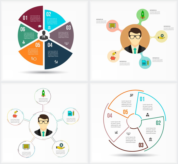 Set Infographic Template. Data Visualization. Can be used for workflow layout, number of options, steps, diagram, graph, presentation, round chart and web design. Vector illustration - Vektor, kép