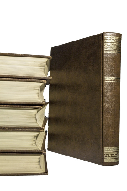     Стек старовинних коричневих шкіряних книг
  - Фото, зображення