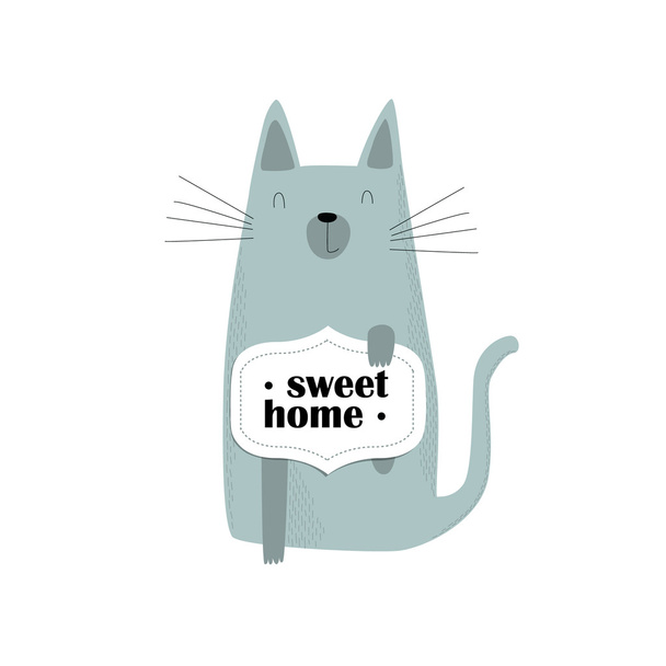 gray cat "sweet home". - Вектор,изображение