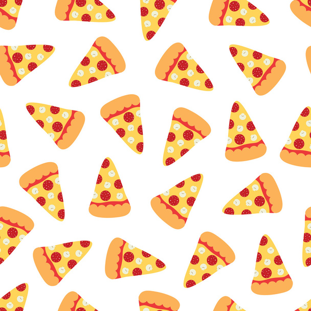 Rebanadas de pizza. Dibujos animados patrón sin costura
 - Vector, imagen