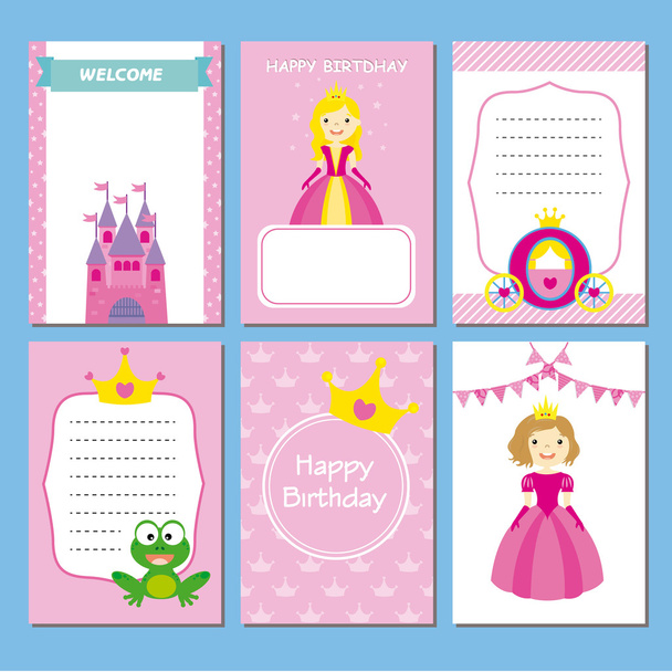 girl birthday party cards - Vector, afbeelding