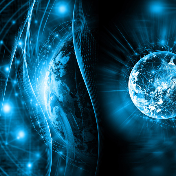 Лучший интернет-проект глобального бизнеса. Глобус, светящиеся линии на технологическом фоне. Синим размытием синего цвета отмечены смартфоны, Wi-Fi, интернет, телевидение, мобильная и спутниковая связь.
 - Фото, изображение