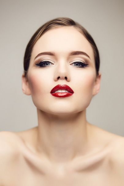Red lips girl flirting with camera - Valokuva, kuva