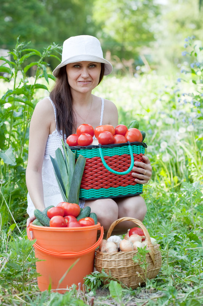 Woman with vegetables harvest - Valokuva, kuva
