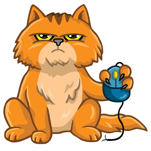 Cat Holding Computer Mouse - Vector, Image