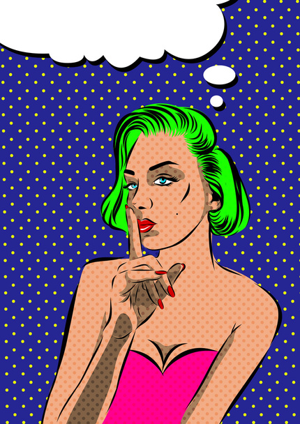 Pop Art Woman - on a polka-dots background. Vector - Vector, Image