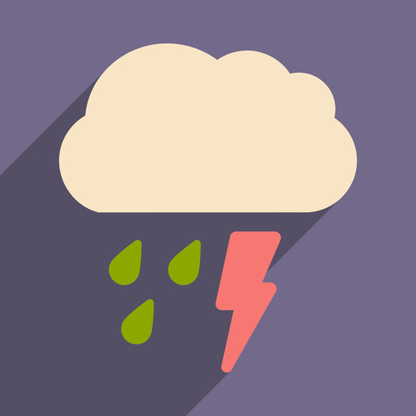 Appartement met schaduw cloud pictogram en mobiele toepassing regen bliksem - Vector, afbeelding