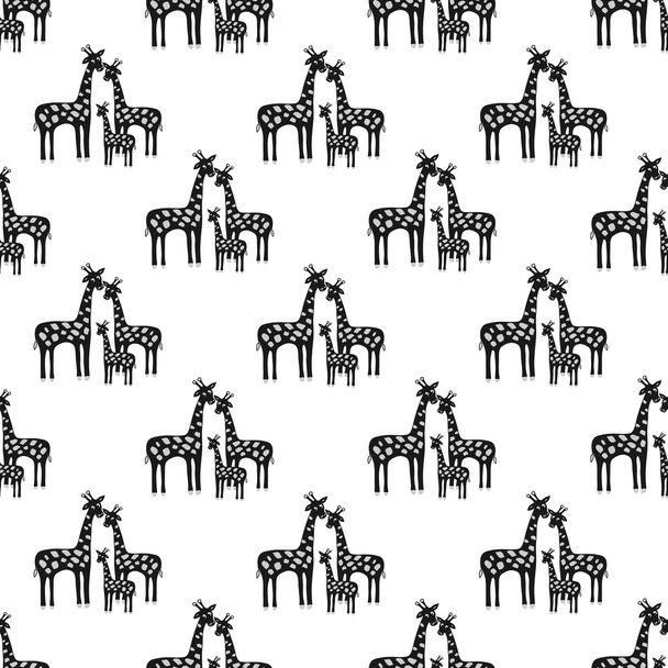 Family of giraffes on white background illustration of a pattern  - Vector, Image