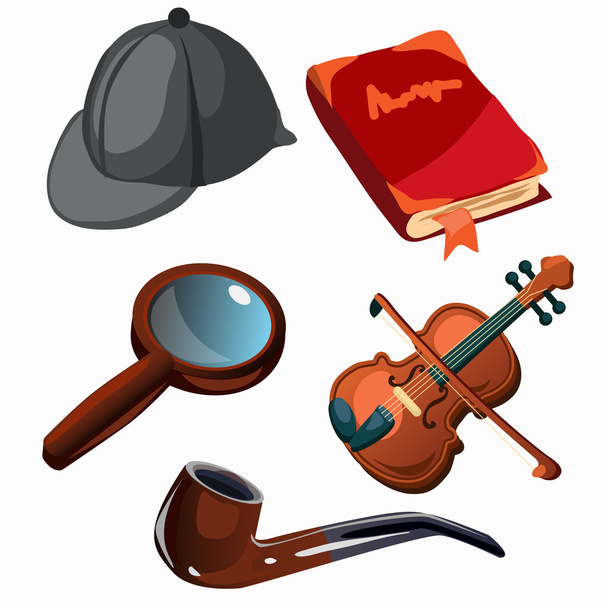 Attributes of professional detective. Five items - Vector, Image