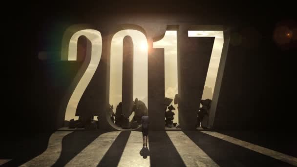 Empresaria de pie frente a typo 2017 en la pared negra
 - Metraje, vídeo