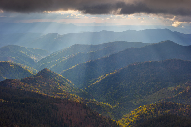 dramatic light in the Carpathian Mountains, early spring - Photo, Image