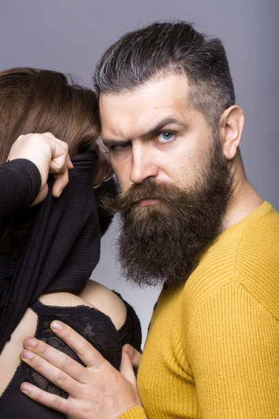 bearded man touching female chest - Фото, изображение