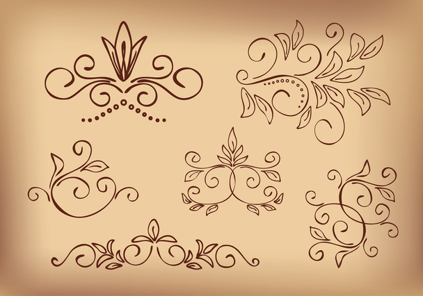 Brown floral design elements - vector set - Vektor, kép