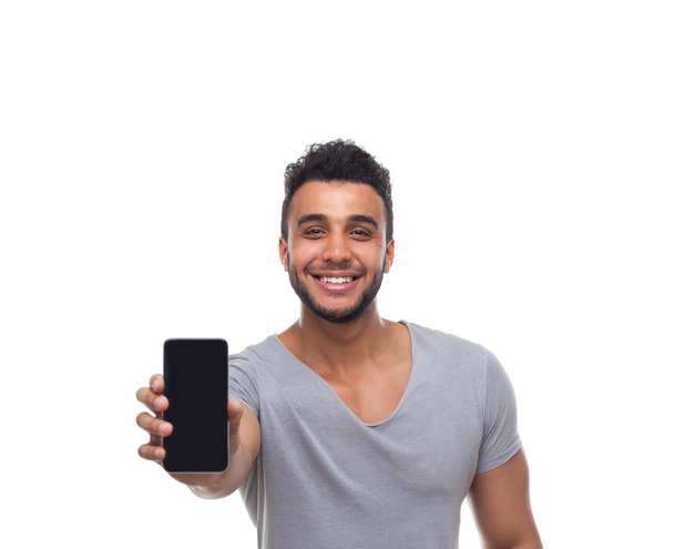 Casual Man Displaying Mobile Cell Smart Phone - Foto, Imagem