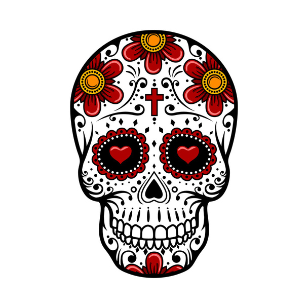 Day Of The Dead Skull. sugar flower tattoo. Vector illustration - Vettoriali, immagini