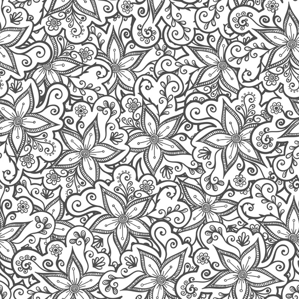 花から落書きのシームレスなベクトル パターン。無限ベクトル背景自然をテーマ。手描き抽象花柄 - ベクター画像