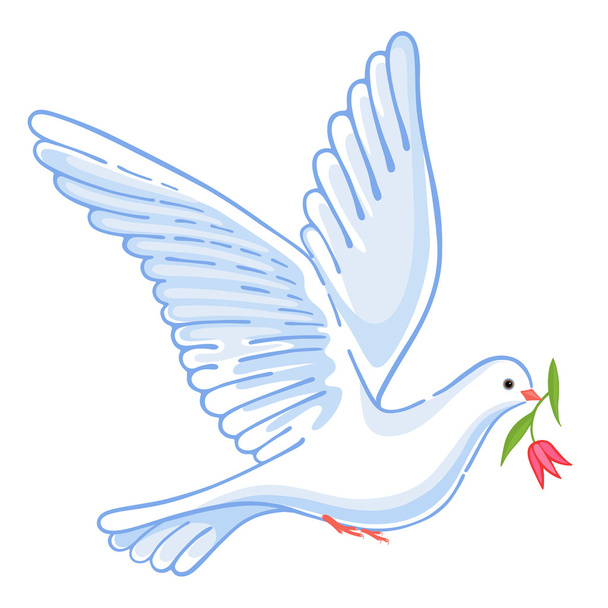 Soaring dove with flower - Vektor, Bild
