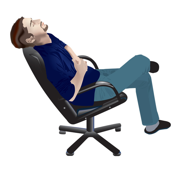 Мужчина спит в офисном кресле на белом фоне
 - Фото, изображение
