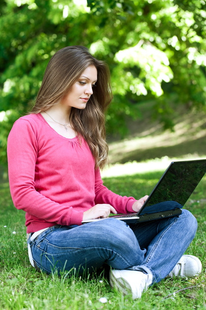 Using laptop in the park - Fotografie, Obrázek