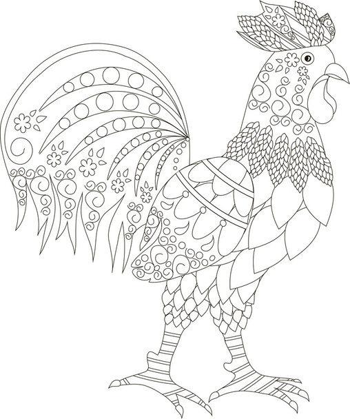 Zentangle stilizált fekete-fehér kakas kézzel rajzolt, vektoros illusztráció - Vektor, kép