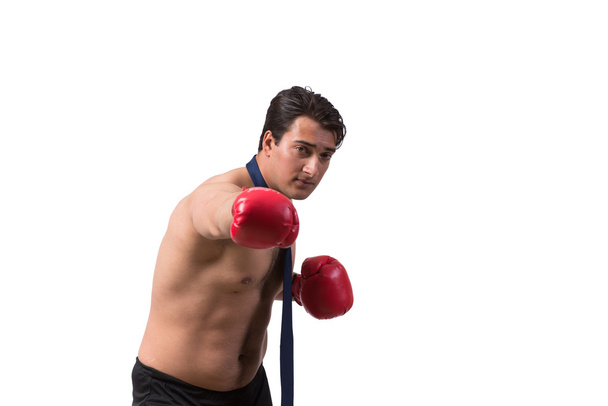 Зрізаний бізнесмен з боксерськими рукавичками ізольовані на білому
 - Фото, зображення