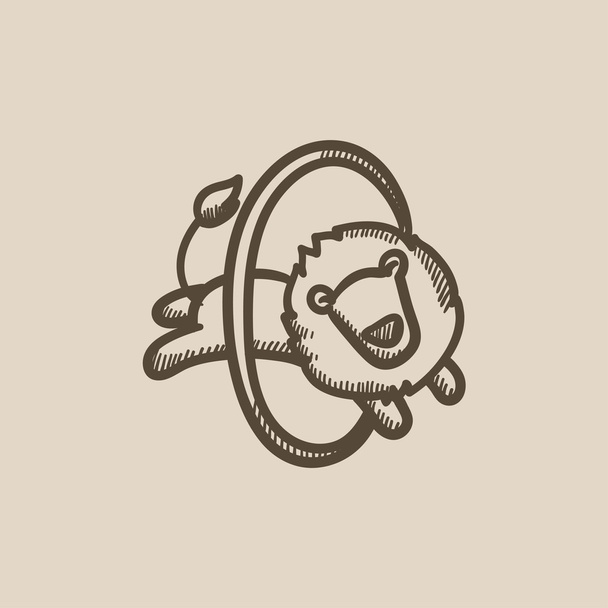 Lion jumping through ring sketch icon. - Vektori, kuva