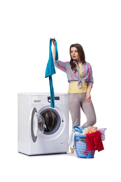 Woman tired after doing laundry isolated on white - Foto, immagini