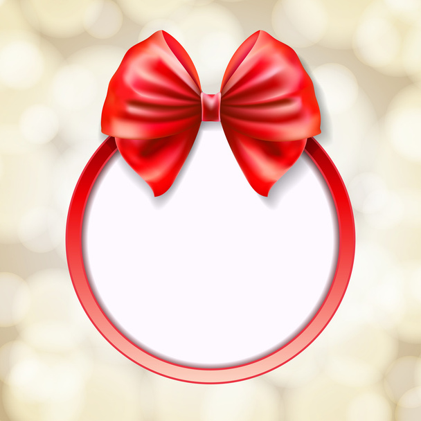 red bow on red round frame on blurry background. vector illustra - Вектор, зображення