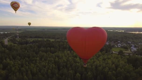 Horkovzdušný balón na obloze nad polem. Letecký pohled - Záběry, video