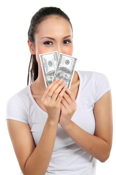 Woman with money - Фото, изображение