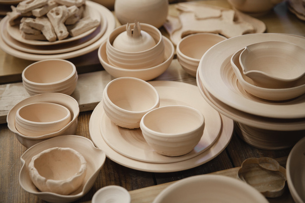 Roasted ceramic products without glaze closeup - Foto, Imagem