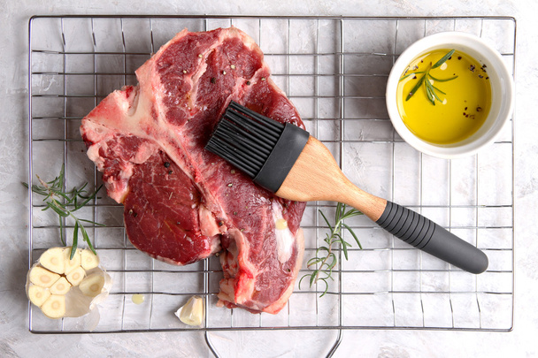 Thick raw T-bone steak for grill - 写真・画像