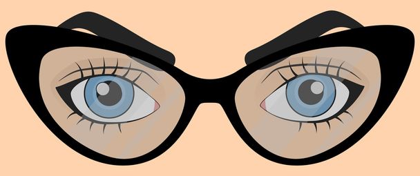 Μπλε ανθρώπινα μάτια με γυαλιά - Διάνυσμα, εικόνα