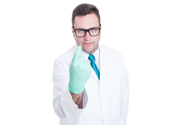 Médico o médico masculino que pide un gesto de cita
 - Foto, imagen