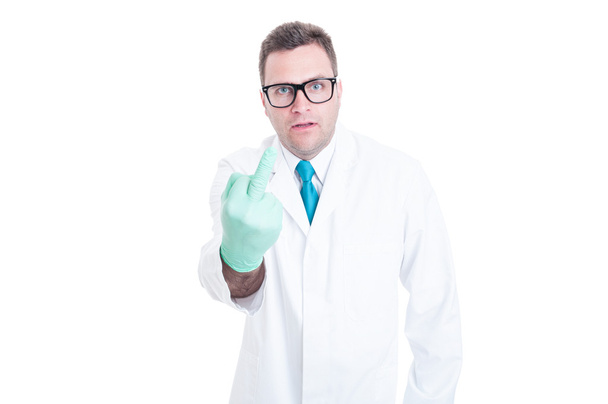 Male scientist showing middle finger gesture - Foto, Bild